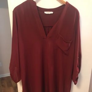 Lush burgundy tunic, 3/4 sleeve